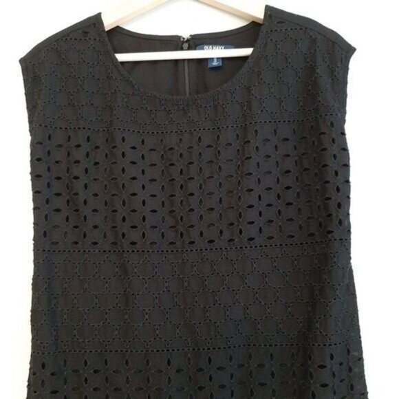 OLD NAVY 100% Cotton Medallion Eyelet Sleeveless Mini Summer Dress Black Sz XS - Picture 3 of 10